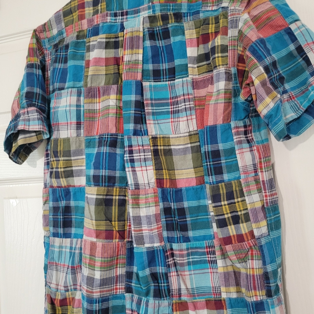 Lands' End Mens Patchwork Block Plaid Button Fron… - image 3
